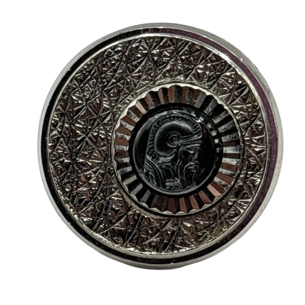 Roman Soldier Cufflinks Textured Round Silver Tone Vintage Metal Bullet Back‎